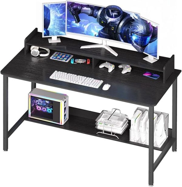 Modern 38” Gaming Desk, Desk with Storage, Small Desk