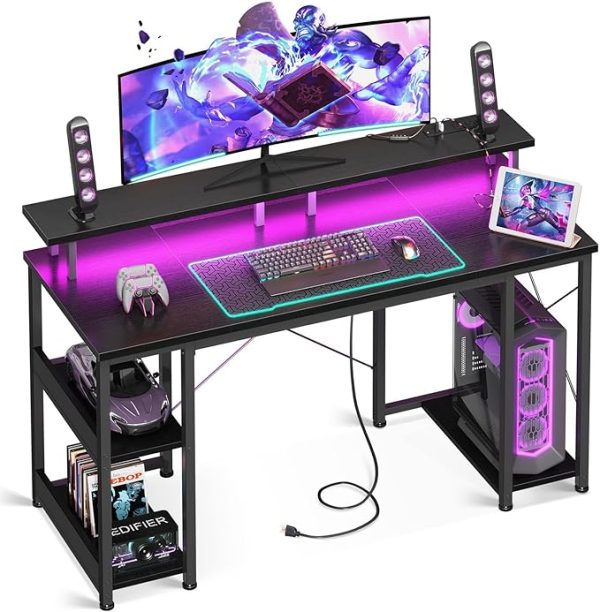 48 inch Gaming Desk  LED Lights & Power Outlets, CPU Stand