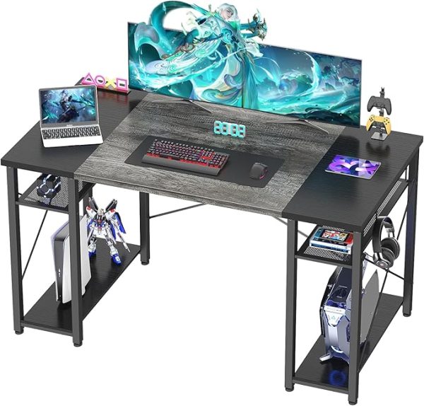 Computer Gaming Desk with Monitor Stand & Power Outlets